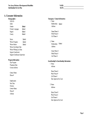 New Jersey Individualized Service Plan