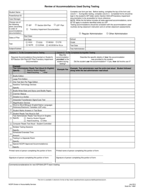 Accommodations Used During Testing Form