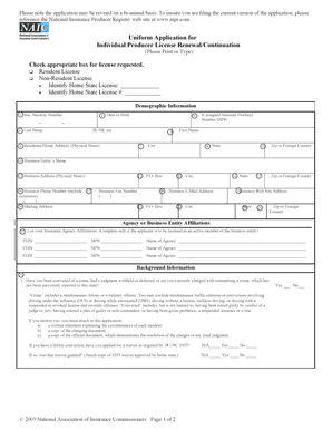 Uniform Application for Individual Producer License Renewal/Continuation