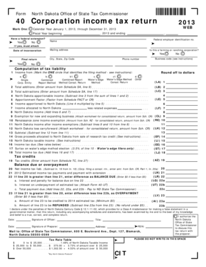 North Dakota Corporation Income Tax Return 2013