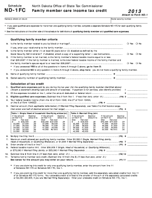 North Dakota Family Member Care Income Tax Credit Form 2013