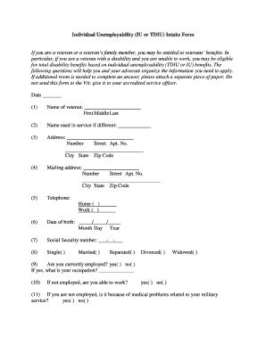 Veteran Individual Unemployability Intake Form