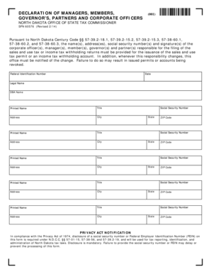 North Dakota Tax Responsible Party Declaration