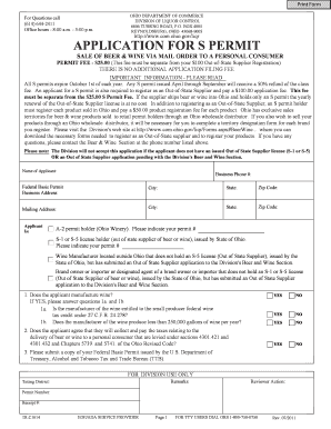Ohio S Permit Application for Beer & Wine Mail Order Sales