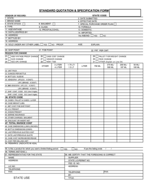 Standard Quotation Specification Form