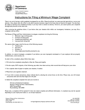 Ohio Minimum Wage Complaint Form