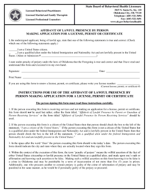 Affidavit of Lawful Presence for License Application