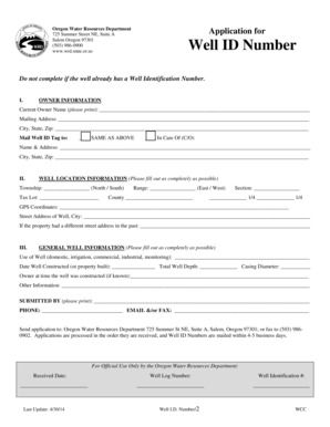 Oregon Well ID Number Application