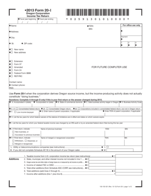 Oregon Corporation Income Tax Return Form 20-I