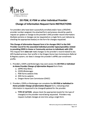 DD PSW Provider Change of Information Request Form