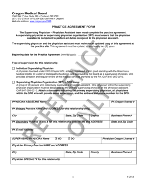 Oregon Physician Assistant Practice Agreement