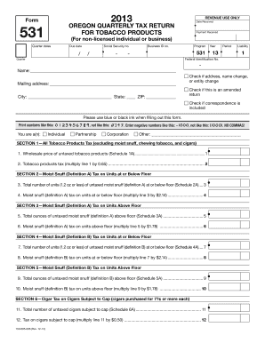 Oregon Quarterly Tax Return for Tobacco Products