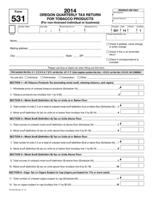 Oregon Quarterly Tax Return for Tobacco Products