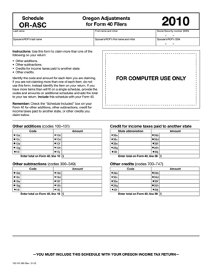 Oregon Schedule OR-ASC for Form 40 Filers