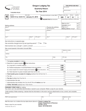 Oregon Lodging Tax Quarterly Return