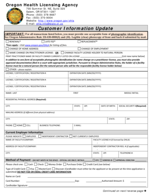 Oregon Health Licensing Agency Customer Information Update