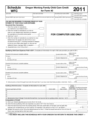 Oregon Working Family Child Care Credit Form