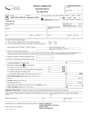 Oregon Lodging Tax Quarterly Return