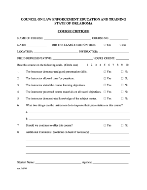 Oklahoma Course Critique Form