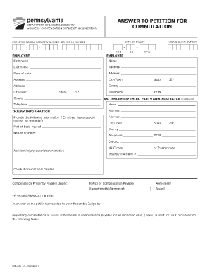 Answer to Petition for Workers' Compensation Commutation