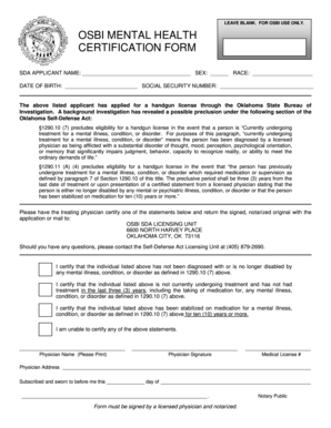 Oklahoma Mental Health Certification Form