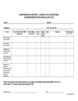 College evaluation - BAPP PORTFOLIO REVIEW - COURSE EVALUATION FORM - dss sd