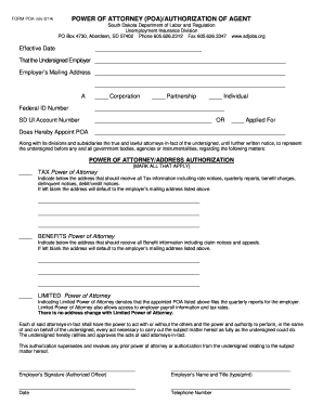 South Dakota Power of Attorney for Unemployment Insurance