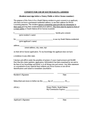 South Dakota Address Use Consent Form