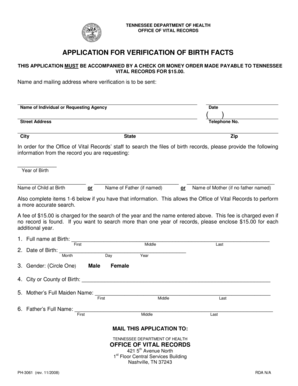 Tennessee Birth Facts Verification Application