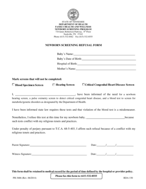 Tennessee Newborn Screening Refusal Form