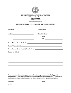 Tennessee Driver Services Refund Request