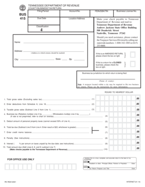 Tennessee County Business Tax Return
