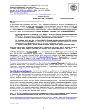 Tennessee Contractor Monetary Limit Increase Request