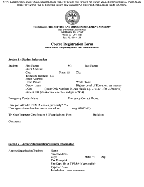 Tennessee Fire Service Course Registration Form