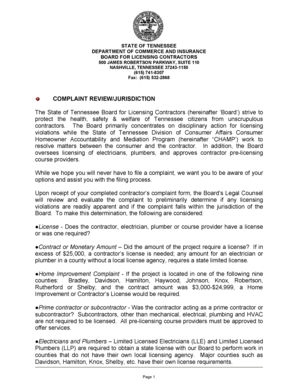 Tennessee Contractor Complaint Form