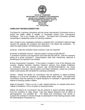 Tennessee Contractor Complaint Form