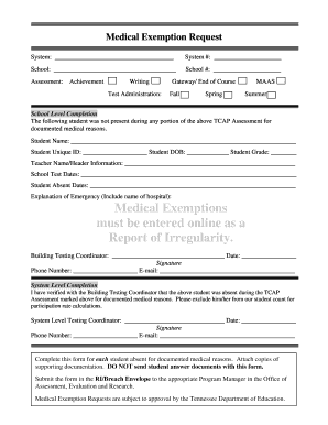 Tennessee Medical Exemption Request