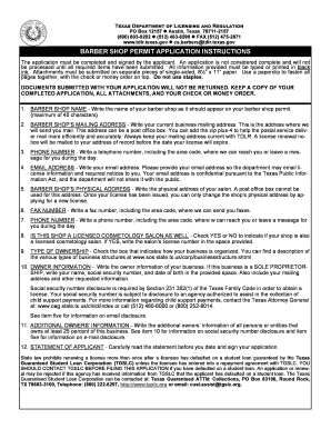 Texas Barber Shop Permit Application