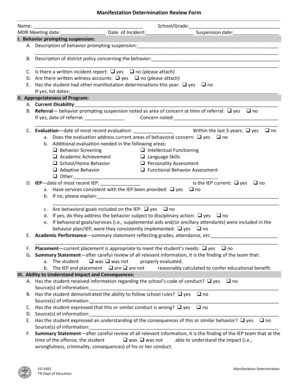 Tennessee Manifestation Determination Review Form