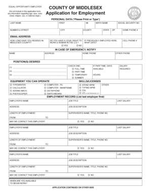 Middlesex County Employment Application