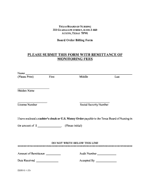 Texas Board of Nursing Billing Form