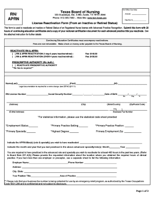Texas RN & APRN License Reactivation Form
