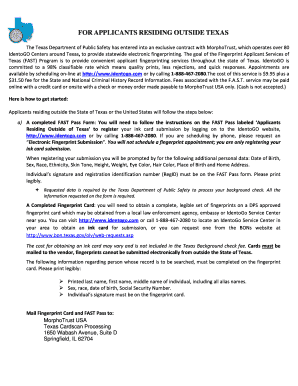 Texas FAST Pass Form for Non-Residents