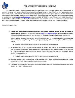 Texas Fingerprint Applicant Services Form
