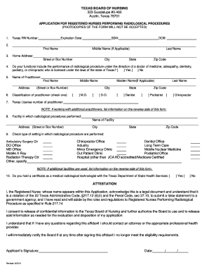 Texas Registered Nurse Radiological Procedures Application