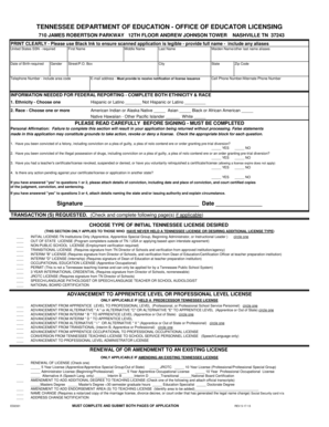 Tennessee Educator License Application