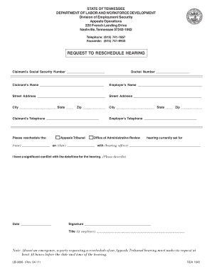 Tennessee Request to Reschedule Hearing