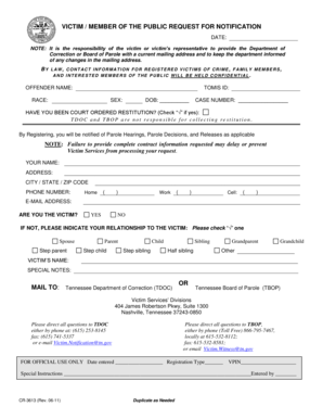 Tennessee Victim Notification Request Form