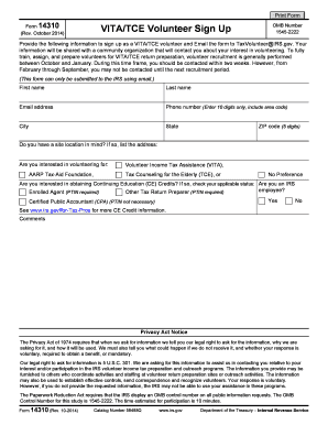 Form 14310 VITA/TCE Volunteer Sign Up - Internal Revenue Service - irs