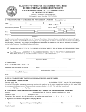 Tennessee ORP Membership Transfer Election Form